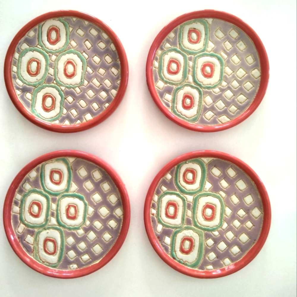 Anthropologie Ceramic Coaster Set in Coral and Lavender